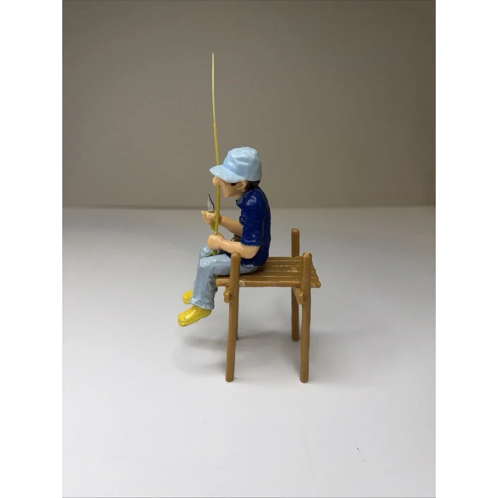 Vintage Fisherman Cake Topper Old Man Sitting On Dock-- 5 1/4
